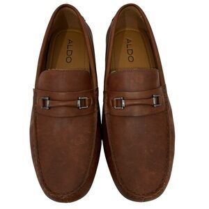 Aldo Cairns Faux? Leather Loafers Mens 11 Cognac Brown Dress Slip On Shoes NWOT